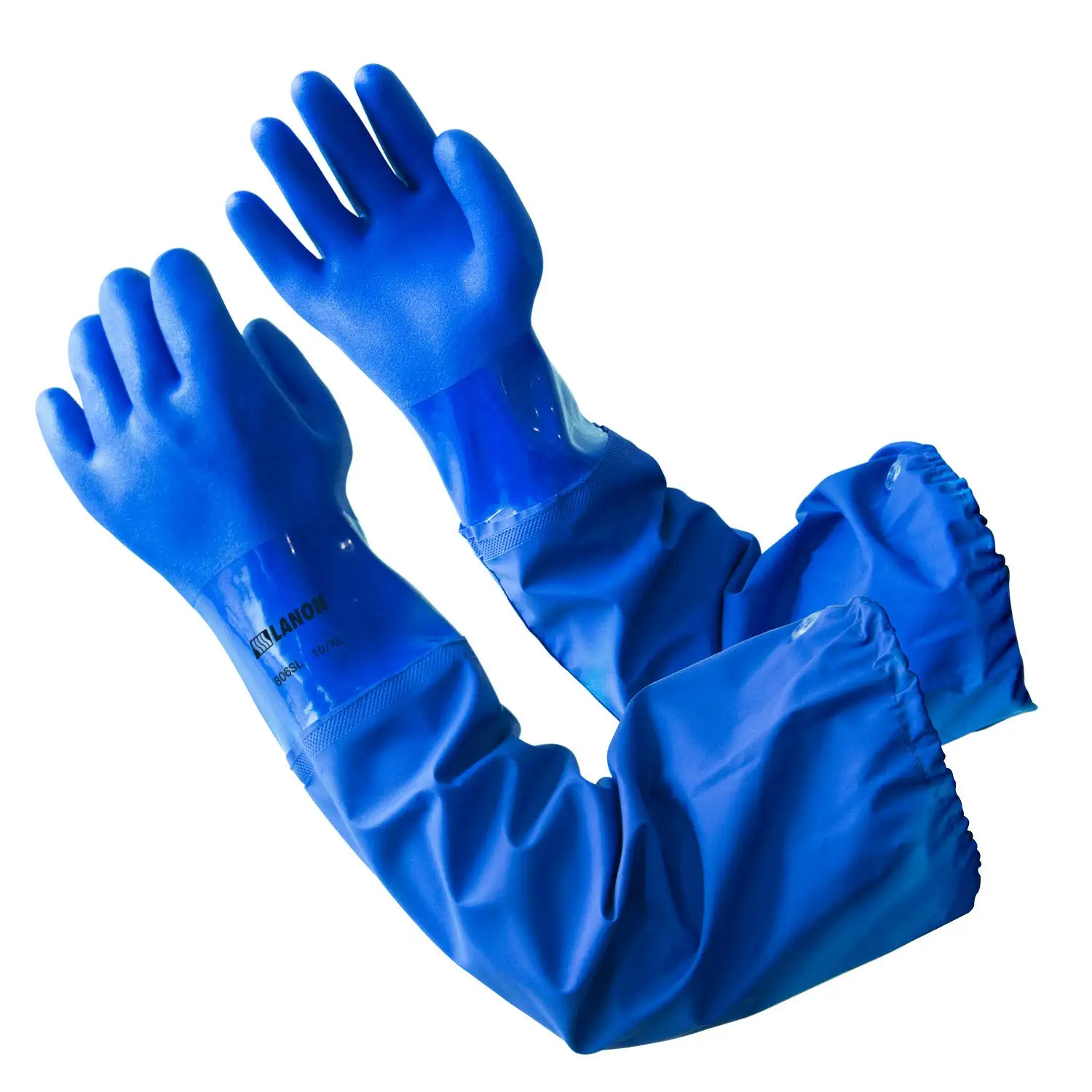 65cm chemische Handschuhe verdicken öl-/säure-/alkali beständige wasserdichte Futter Baumwolle PVC industrielle wieder verwendbare Schutz handschuh Image