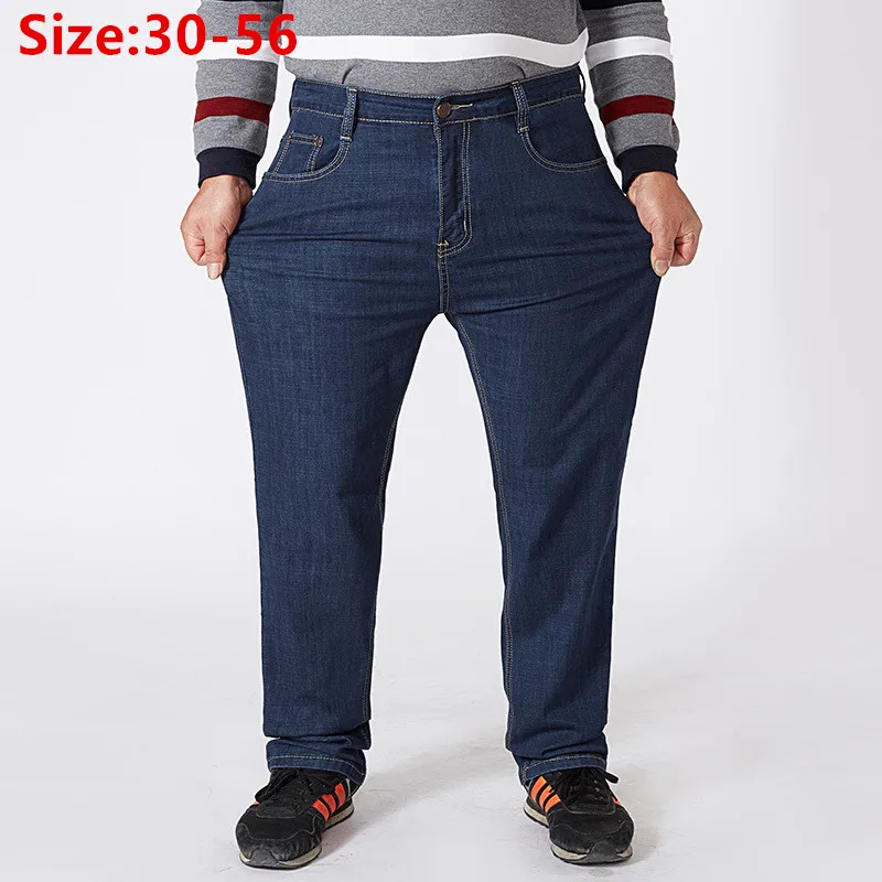 Herbst Dicke Jeans 200KG Männer Große 56 54 Gestreckt Marke Elastische Plus Größe Männlichen Hohe Taille Hosen Lose Sommer dünne Denim Hosen