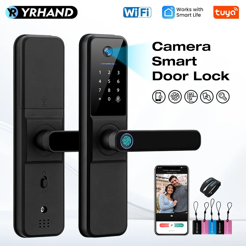 YRHAND H01 Fechadura Eletronica Tuya Wifi Digitale Elektronische Smart Türschloss Mit Biometrische Kamera Fingerprint IP66 Smart Lock Image