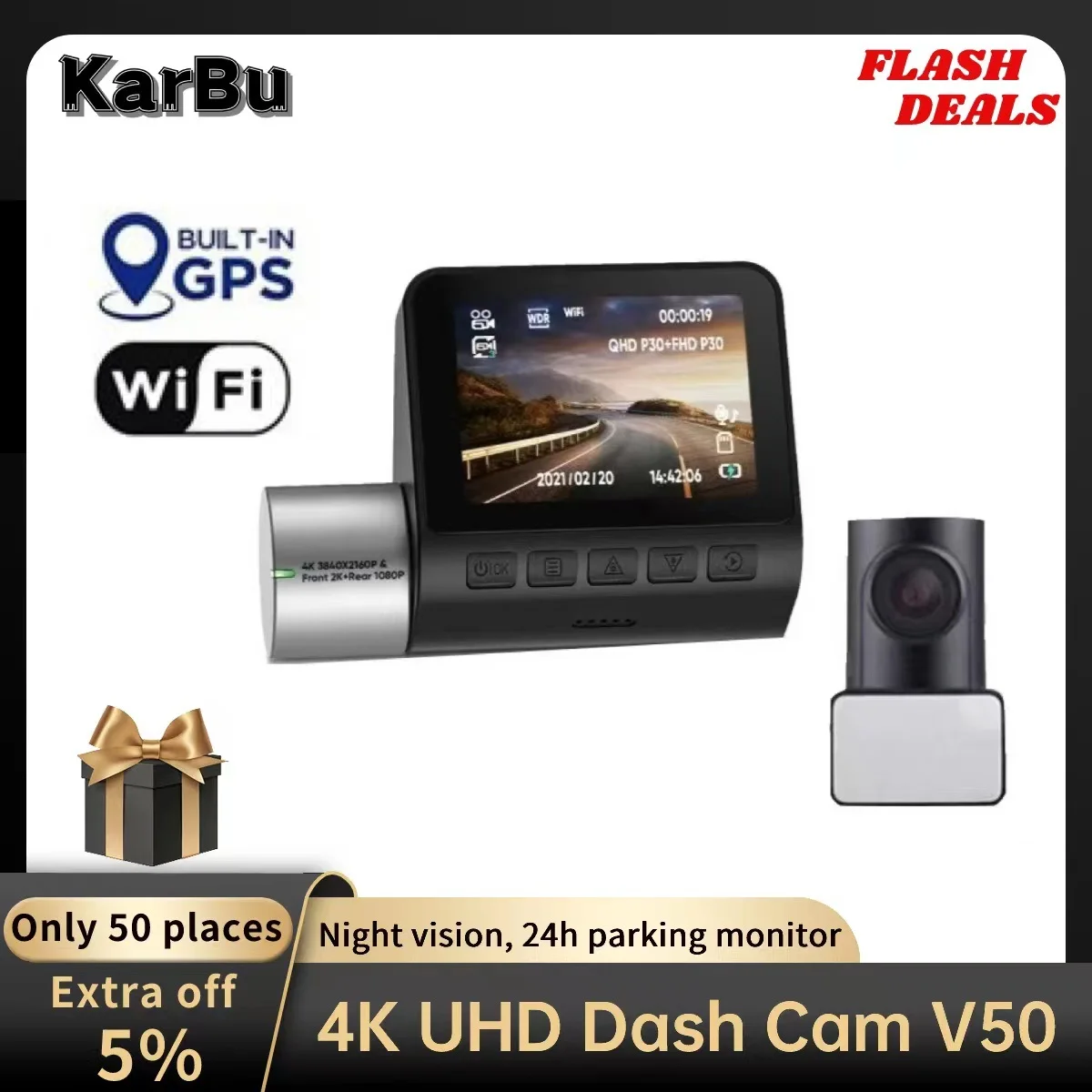 Dashcam 4K GPS WIFI 24h Parkplatz Monitor Dash Cam Für Auto Kamera Dvr Para Coche Dvrs Pro Autos mini Kamera Samochodowa Rejestrator Image