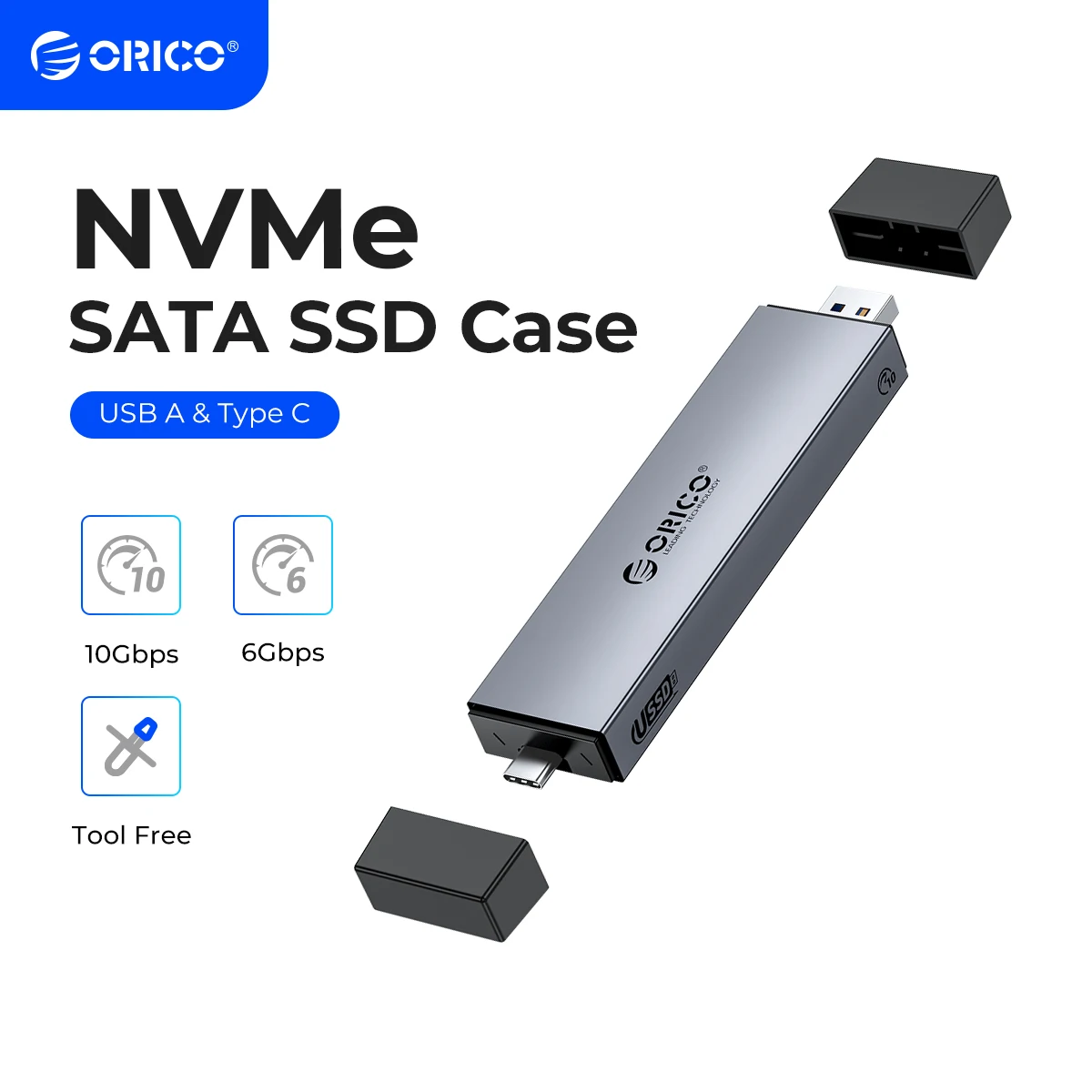 ORICO Aluminium 2-in-1 USB A Typ-C Dual Interface M.2 SSD Gehäuse Unterstützung M2 NVMe M Key SATA NGFF M&B Key SSD Festplatte Werkzeug kostenlos Image
