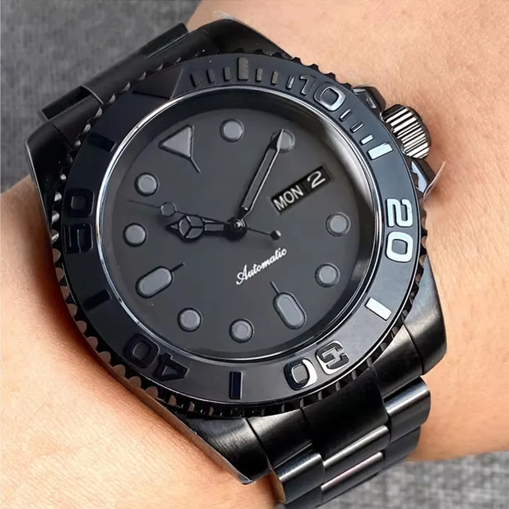 Tandorio 200 m wasserdichte NH36A schwarzes Zifferblatt automatische Herren-Schwimm-Taucheruhr Slide Glide Lock Stahlarmband PVD-Gehäuse Datum Woche Anzeige Image