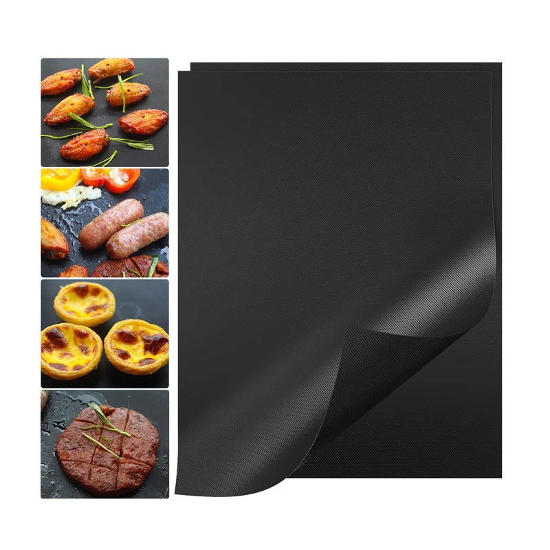 LMETJMA Dropshipping BBQ-Matten Antihaft-BBQ-Grillmatten Wiederverwendbare PTFE-Grillunterlage mit 1 Silikonbürste BBQ-Werkzeuge YT0400 Image