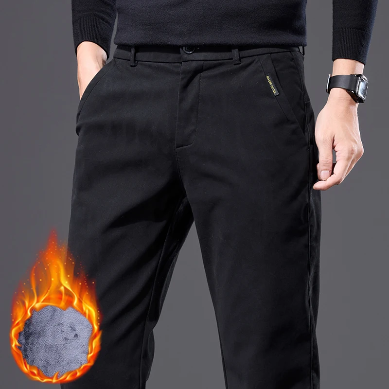Größe 28-38 Winter Warme Casual Hosen Männer Gerade Business Fleece Hosen Klassische Marke Stretch Freizeit Arbeit Männliche dicke Hosen