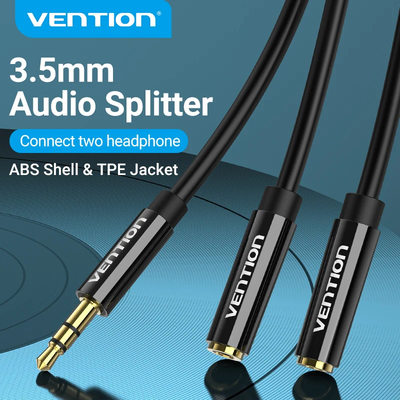 Vention Cavo sdoppiatore audio da 3,5 mm maschio a 2 jack femmina Cavo ausiliario sdoppiatore a Y per microfono da 3,5 mm per iPhone Laptop MP3 Splitter per cuffie