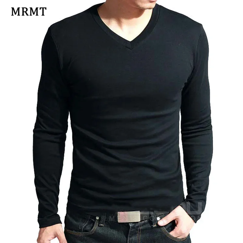 T-shirt da uomo elasticizzata 2026 con scollo a V e maniche lunghe, T-shirt da uomo, Abbigliamento maschile, T-shirt nuova di zecca, Tinta unita, Top, Magliette