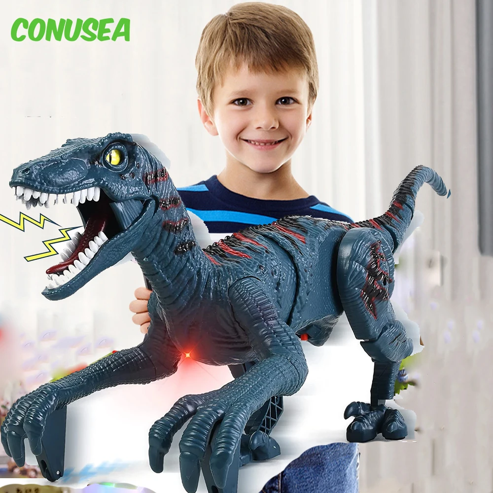 Fernbedienung Dinosaurier Spielzeug Kind 8ch 2,4g fern gesteuertes Velociraptor Spielzeug imitiert Gehen und klingt Kopfsc hütteln Spielzeug für Jungen Image