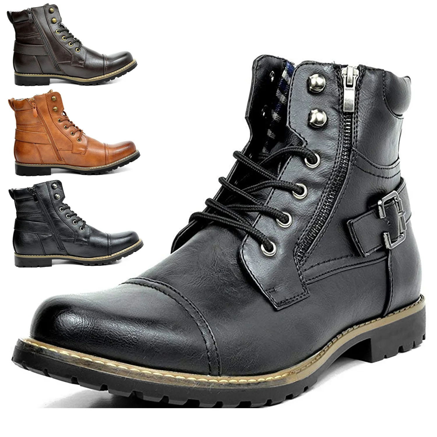 Größe 38-48 Männer Stiefel Leder Runde Kappe Gitter Muster Quadratische Ferse Männer Schuhe Exquisite Mode Freizeit Design Männer Motorrad stiefel