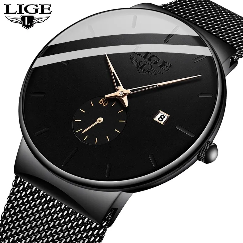 Lige mode herren uhren top marke luxus quarzuhr herren lässig schlank mesh stahl wasserdicht sport uhr relogio mascumino Image