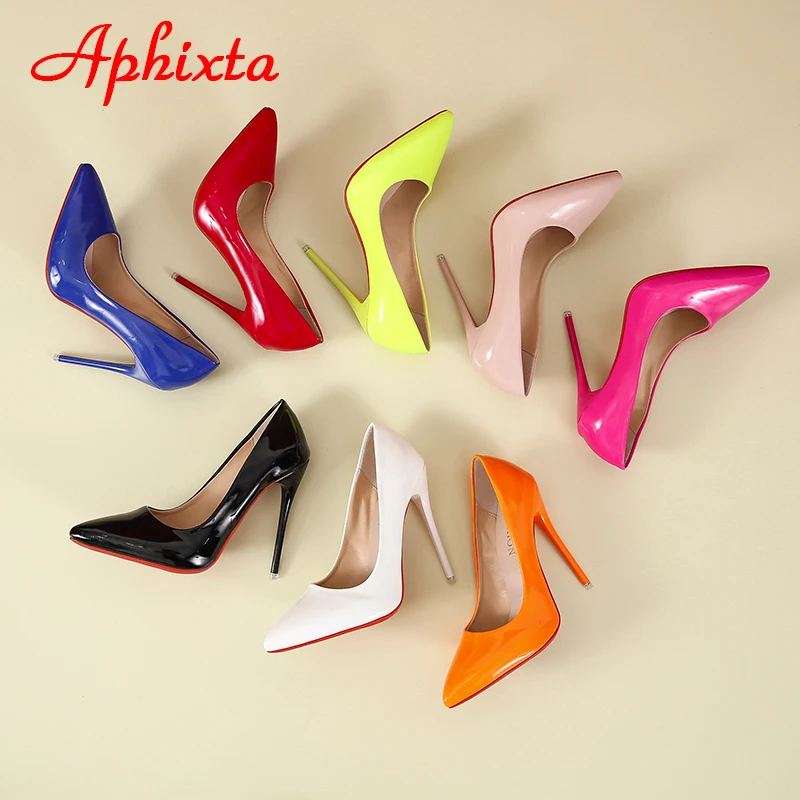 Aphixta 12cm Super Hohe Dünne Heels Pumps Frauen Schuhe Spitz Patent Leder Hochzeit Bunte Kleid Stiletto Ferse Schuhe frau