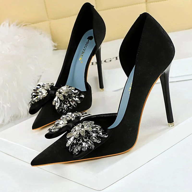 BIGTREE Schuhe Strass Bogen Frauen Pumpen Luxus Bankett Schuhe Sexy High Heels Frauen Stilettos Party Schuhe Große Größe 41 42 43