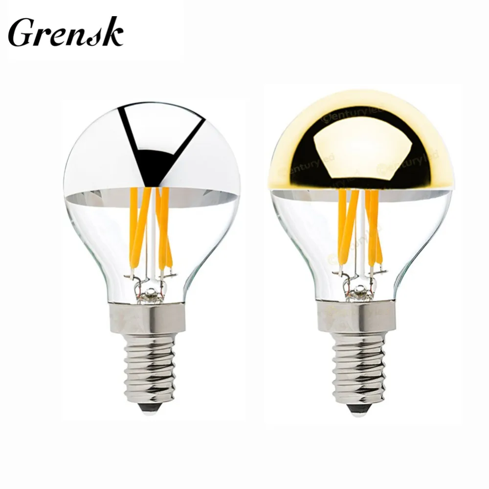 Grensk E14 Led Filament Dimmbare Splitter Glühbirne G45 Gold Spiegel Top Retro Globe Lampe 4 W Led Edison Lampen e12 Warme Weiß 2700 K