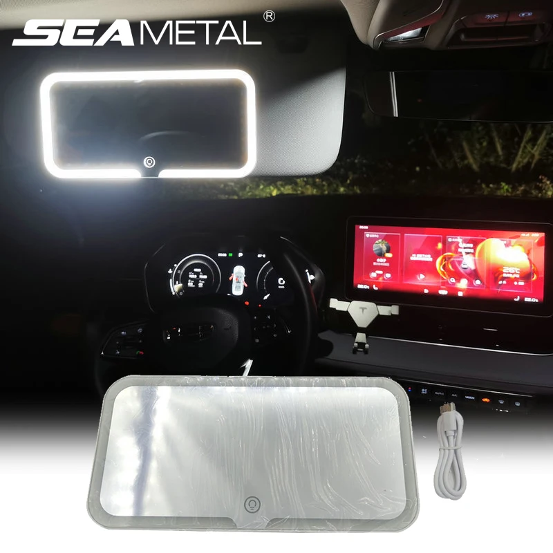 SEAMETAL Auto-Sonnenblende, Make-up-Spiegel, Touchscreen, einstellbare Helligkeit, 3-farbig umschaltbarer Make-up-Spiegel, aufladbarer Kosmetikspiegel