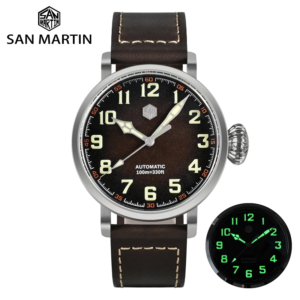 San Martin Mode Herren uhr 40mm Pilot automatische mechanische yn55 pt5000 sw200 Edelstahl leuchtend wasserdicht 100m Image