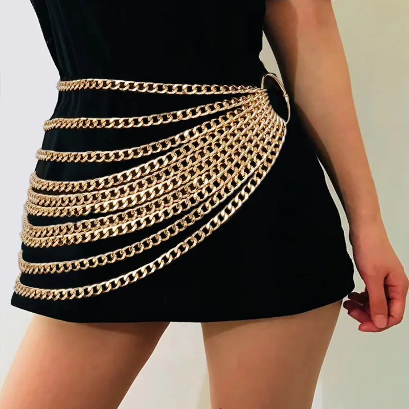 Neuer Modedesigner Metall ketten gürtel für Frauen goldene Persönlichkeit Hip Hop Stil Quaste Gürtel Goth Bund Kleid Accessoire Image