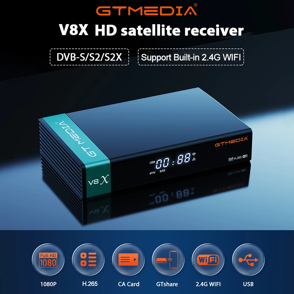 GTMEDIA V8X Satellitenempfänger, DVB-S/S2/S2X, ACM, Multi-Stream, HEVC integriertes 2,4G WiFi, Full PowerVu, DRE & Biss Key Mars V8X Image