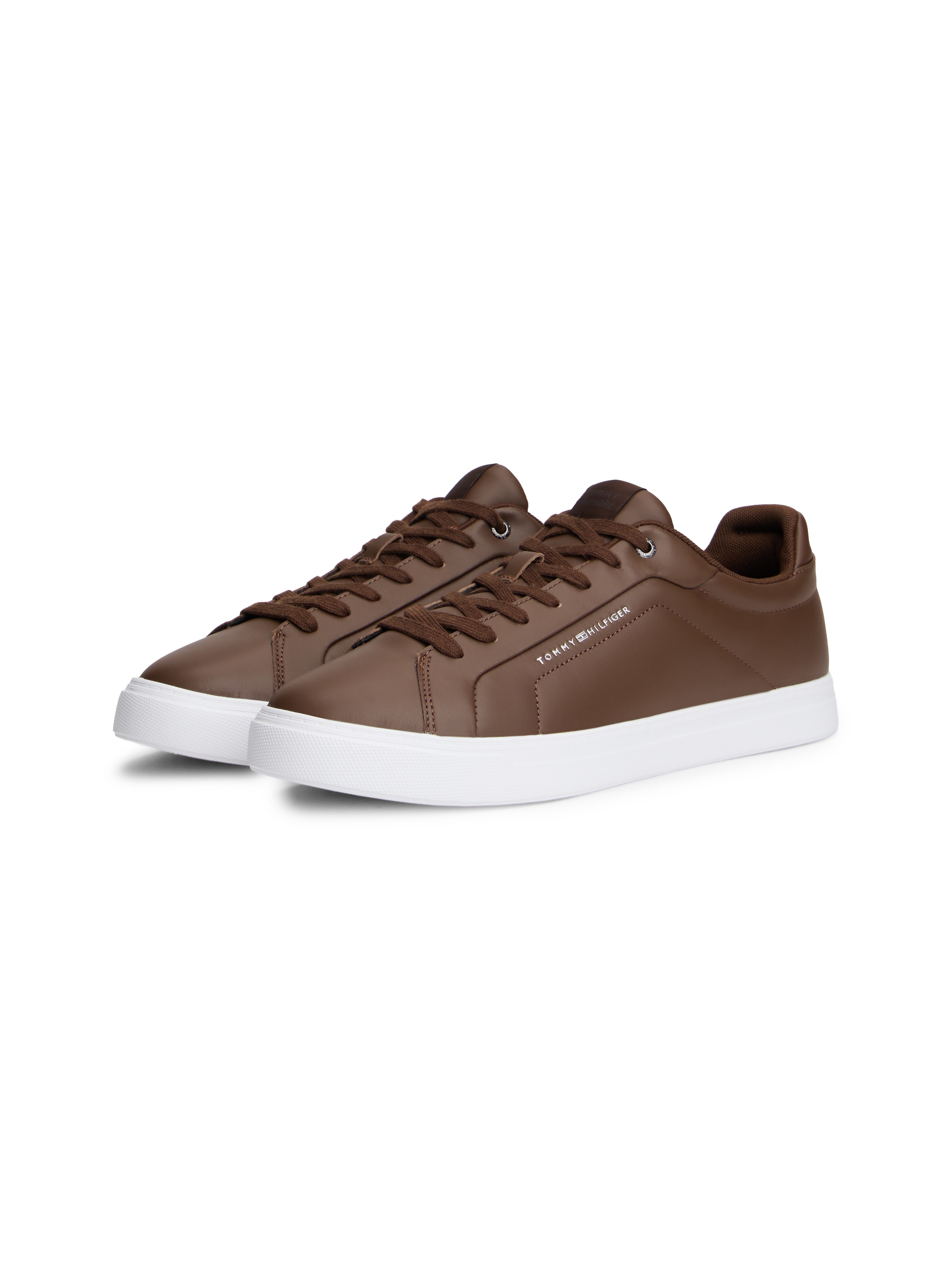 Sneaker TOMMY HILFIGER "ICON COURT LIGHT PREMIUM", Damen, Gr. 44, dunkelbraun, Leder, Lederimitat, Schuhe Sneaker, Schnürschuh, Freizeitschuh, Halbschuh mit Ziernähten