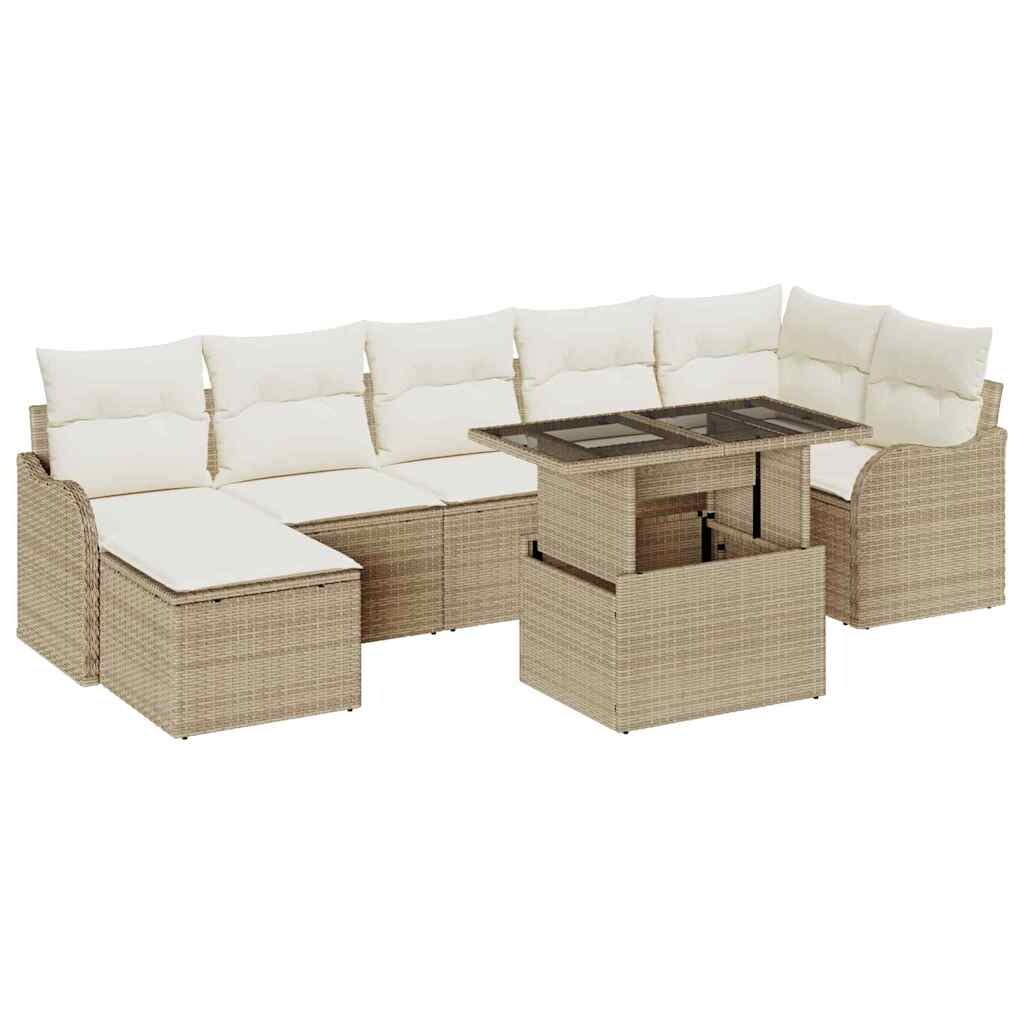 vidaXL Garten-Sofa-Set mit Kissen mit Speicher 8 pcs Beige Poly Rattan Image