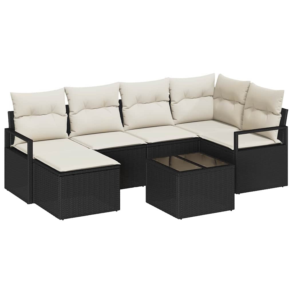 vidaXL Garten-Sofa-Set mit Kissen mit Speicher 7 pcs Braun und Creme Image