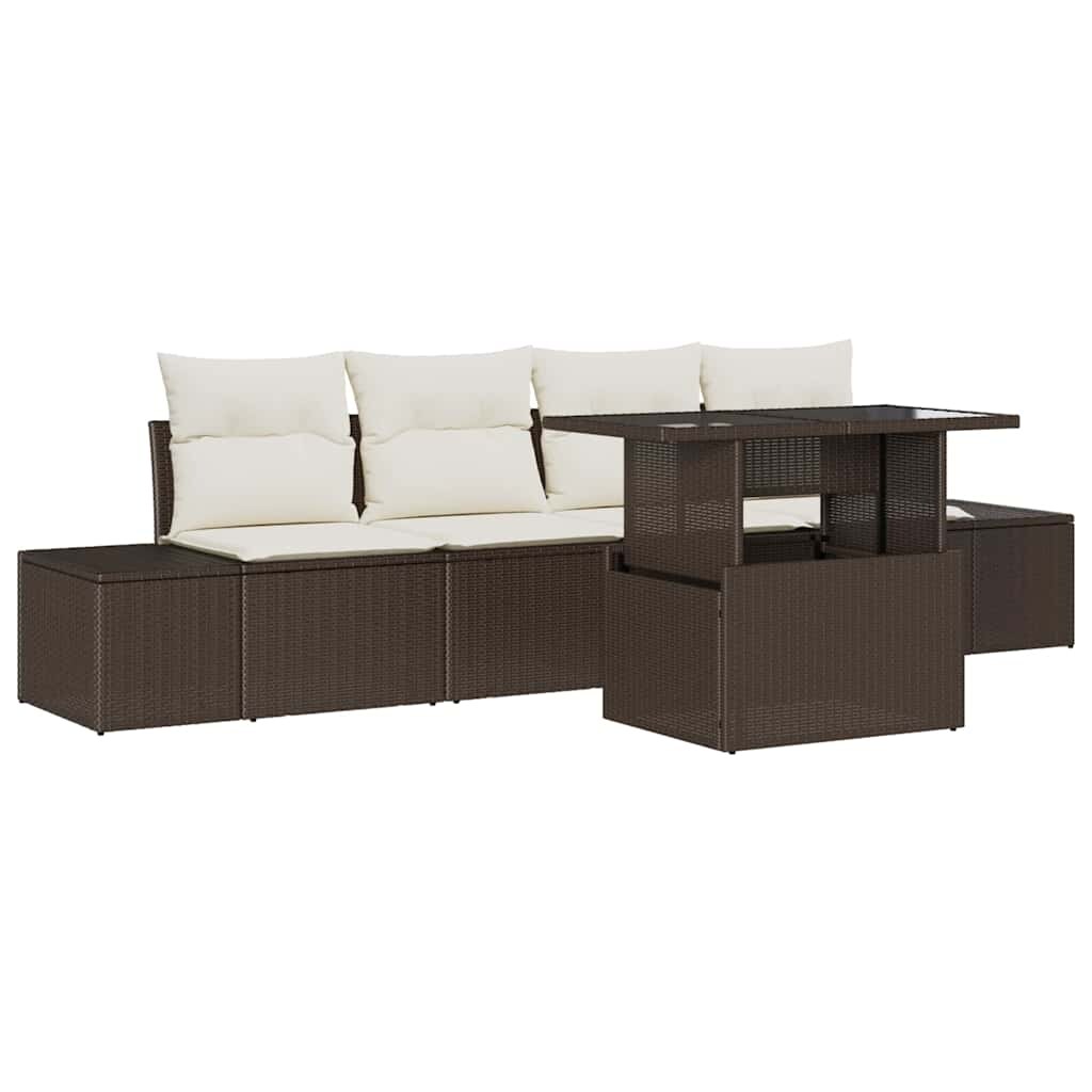 vidaXL Garten-Sofa-Set mit Kissen mit Speicher 5 pcs Braun und Creme Image