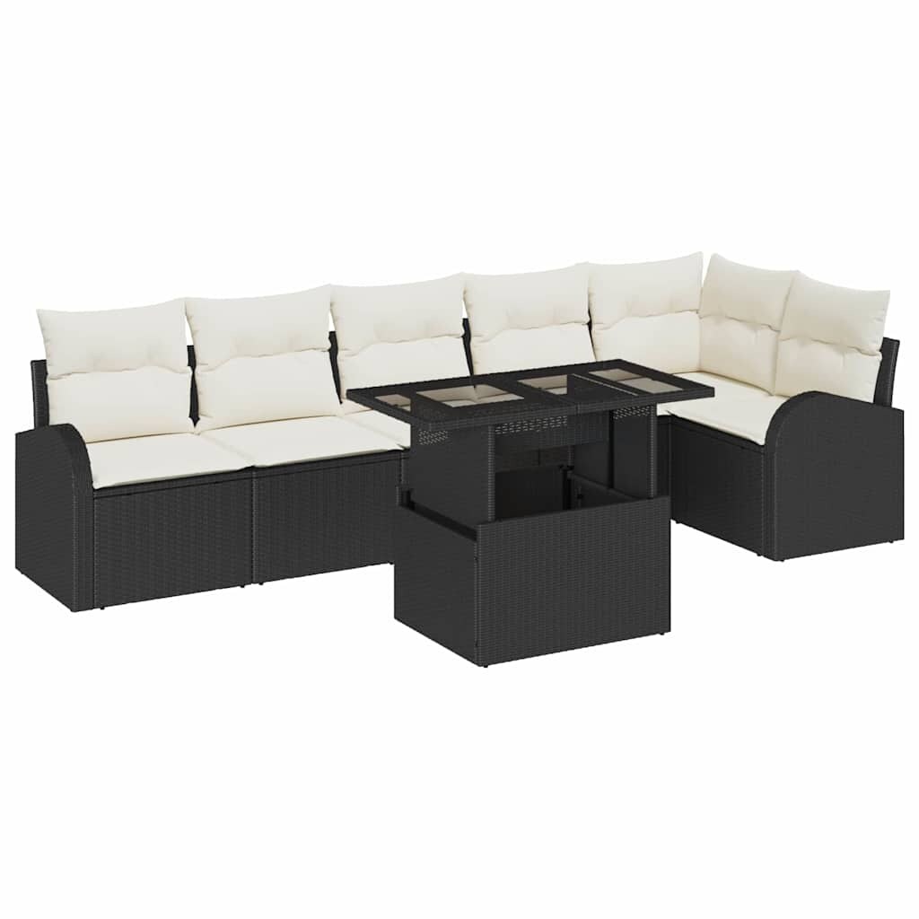vidaXL Garten-Sofa-Set mit Kissen mit Kissen 7 pcs Schwarz Poly Rattan Image