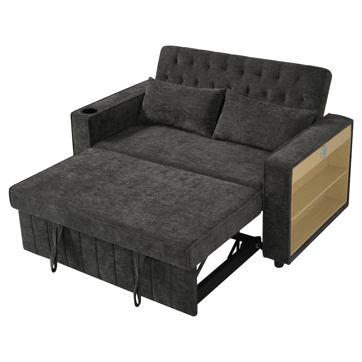 OKWISH Schlafsofa 140x137x84 cm mit Stauraum, USB-Anschluss, Getränkehalter und verstellbarer Rückenlehne – modernes Chenille Sofa Grau Image