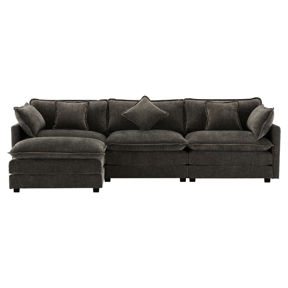 OKWISH Dreisitzer-Sofa 283x147x84 cm aus Chenille mit L-förmigem Fußhocker – modernes Wohnzimmer-Sofa Dunkelgrau Image