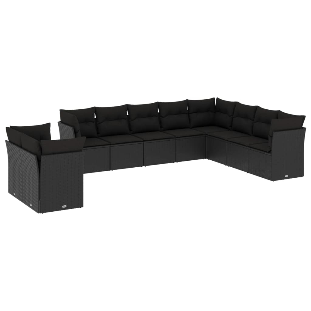 vidaXL 10-tlg. Garten-Sofagarnitur mit Kissen Schwarz Poly Rattan Image