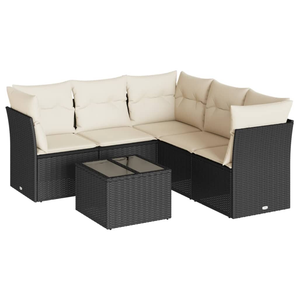 vidaXL 6-tlg. Garten-Sofagarnitur mit Kissen Schwarz Poly Rattan Image