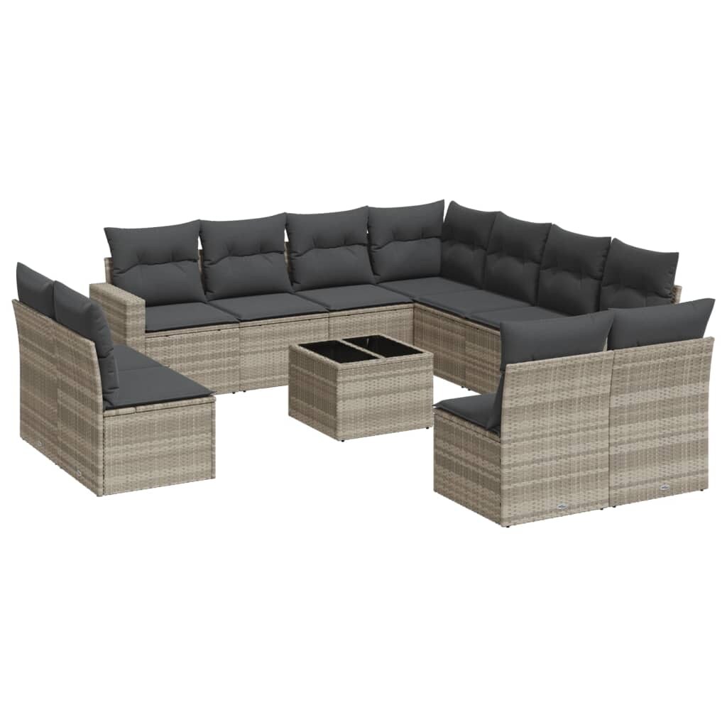 vidaXL 12-tlg. Garten-Sofagarnitur mit Kissen Hellgrau Poly Rattan Image