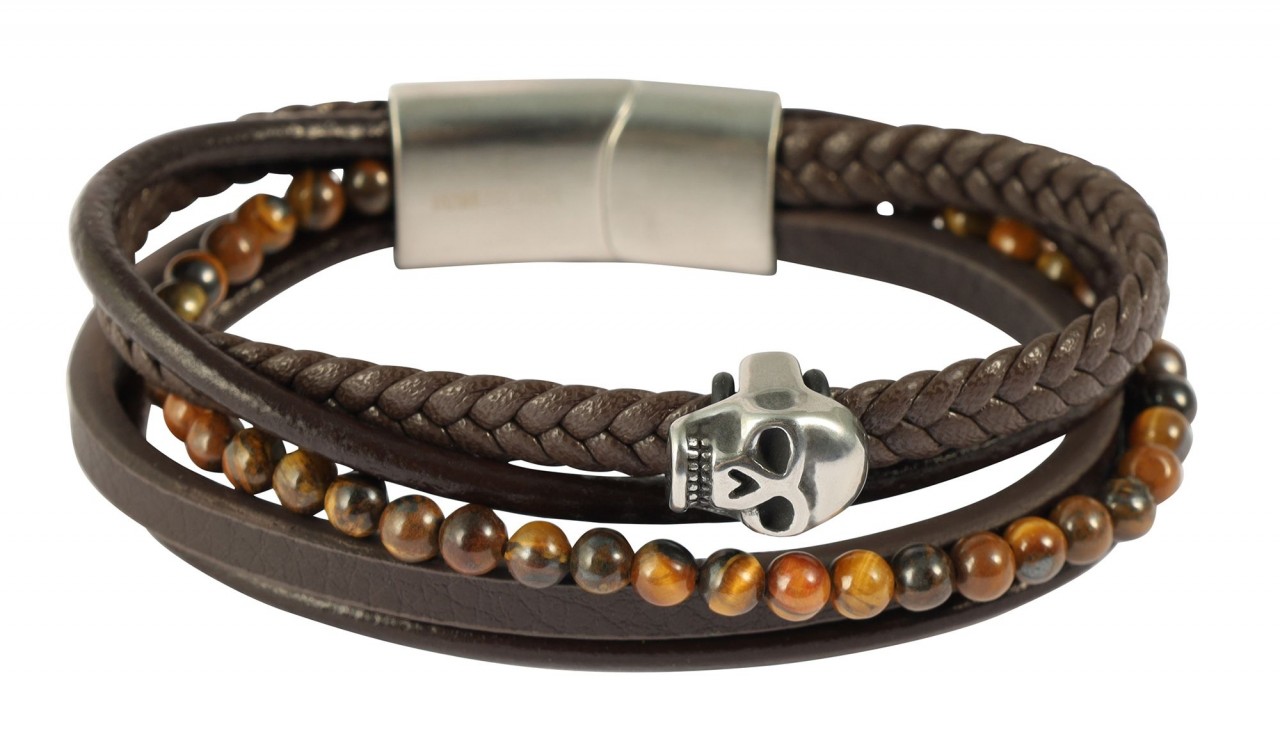 Edelstahlarmband ADELIA´S "Neuheit 2025 - Herren Armband aus Edelstahl mit Tigerauge" Gr. 23, braun silber, Armbänder, Damen, 23, Edelstahl, Edelstahlarmband