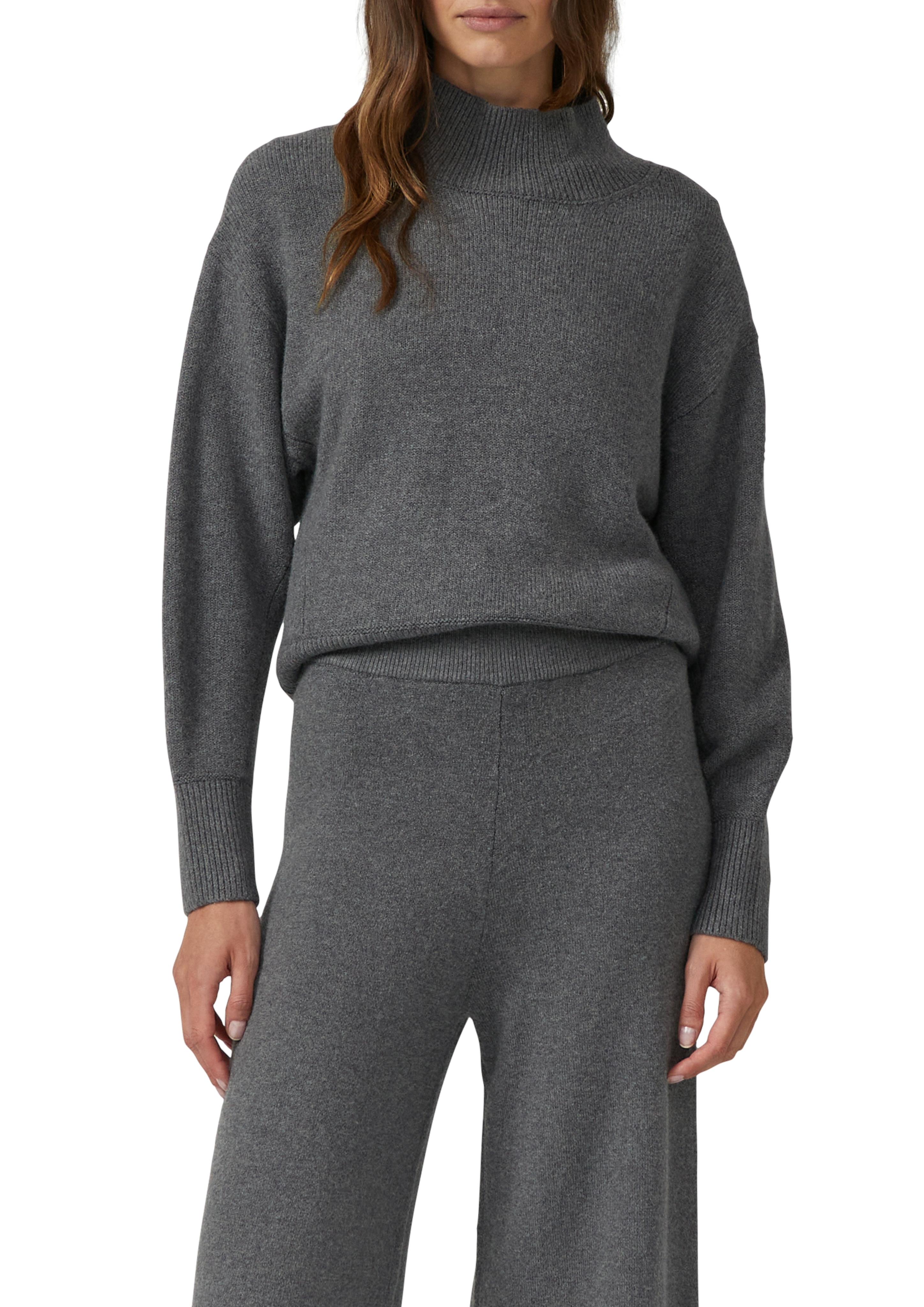 Strickpullover S.OLIVER, Damen, Gr. 44, grau melange, Strick, Obermaterial: 50% Baumwolle, 25% Polyamid, 14% Polyacryl, 8% Wolle, 3% Elasthan, meliert, regular fit normal, ohne Ausschnitt, Rippbündchen, Pullover Strickpullover, mit Rippbündchen