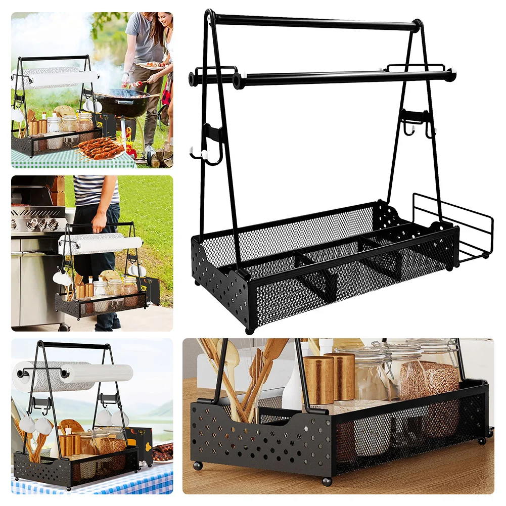 Grill-Utensilien-Caddy mit Papierhandtuch-Grill-Caddy und Tellerhalter, Grillzubehör, Aufbewahrungsorganisator für Outdoor-Grill, Picknick, Camping Image