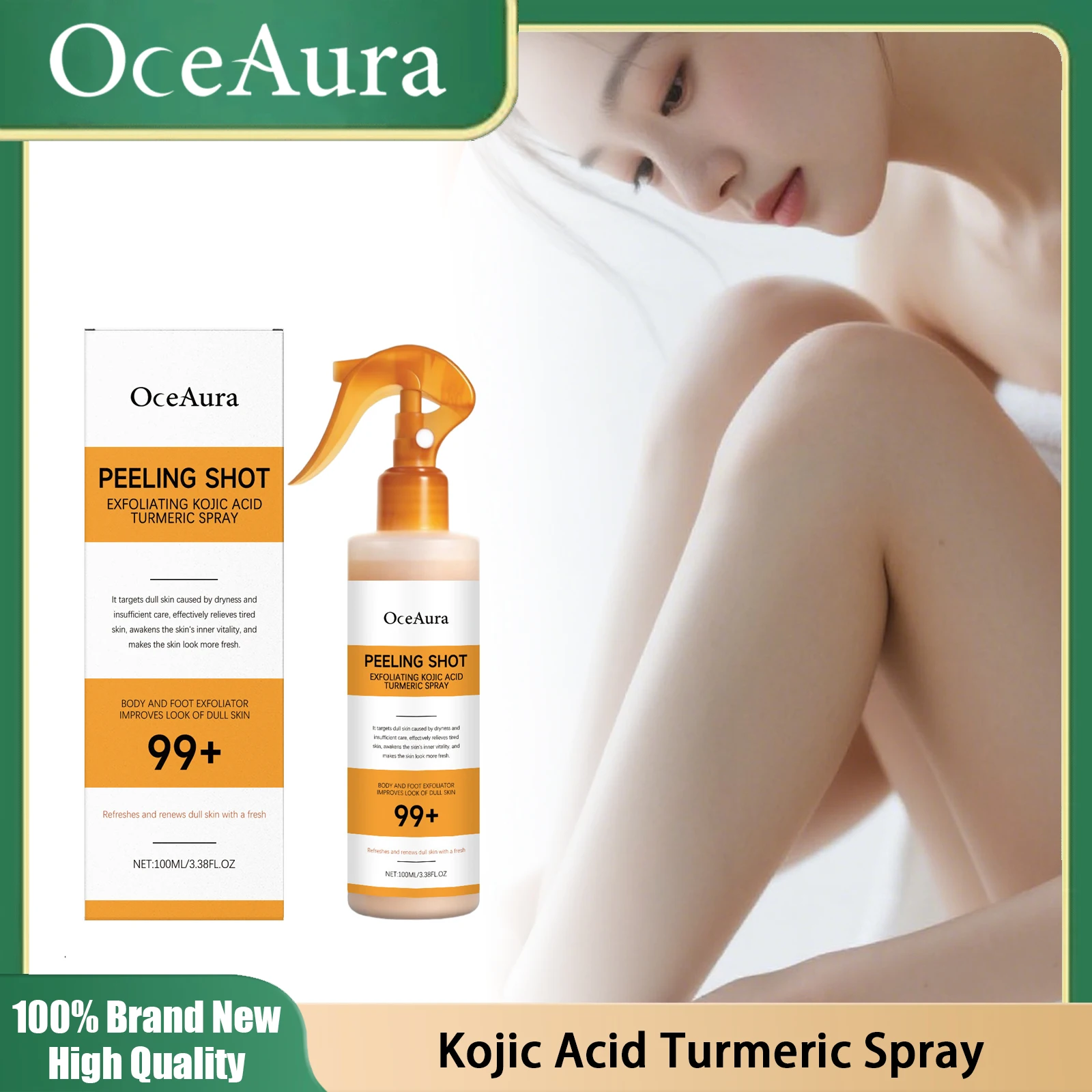 Fußpeeling-Spray, verbessert raue Befeuchtung, glatte Ferse, Rücken, Körper, Peeling-Serum, Kurkuma, Kojisäure, hautaufhellende Essenz Image