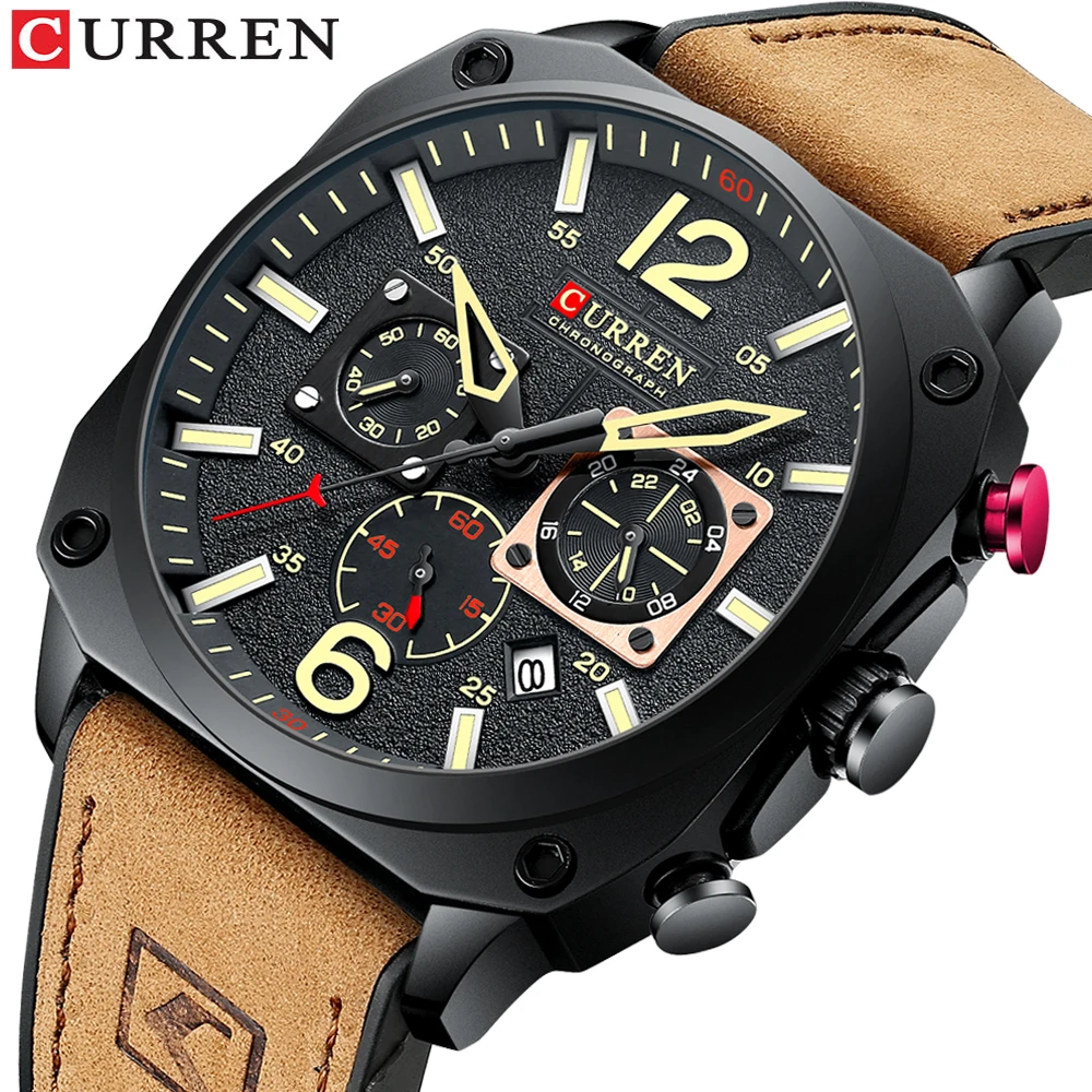 CURREN Marke Luxus Männer Braun Quarz Armbanduhren für Männliche Leucht Chronograph Zifferblatt Leder Uhr Casual Sport Uhr Image