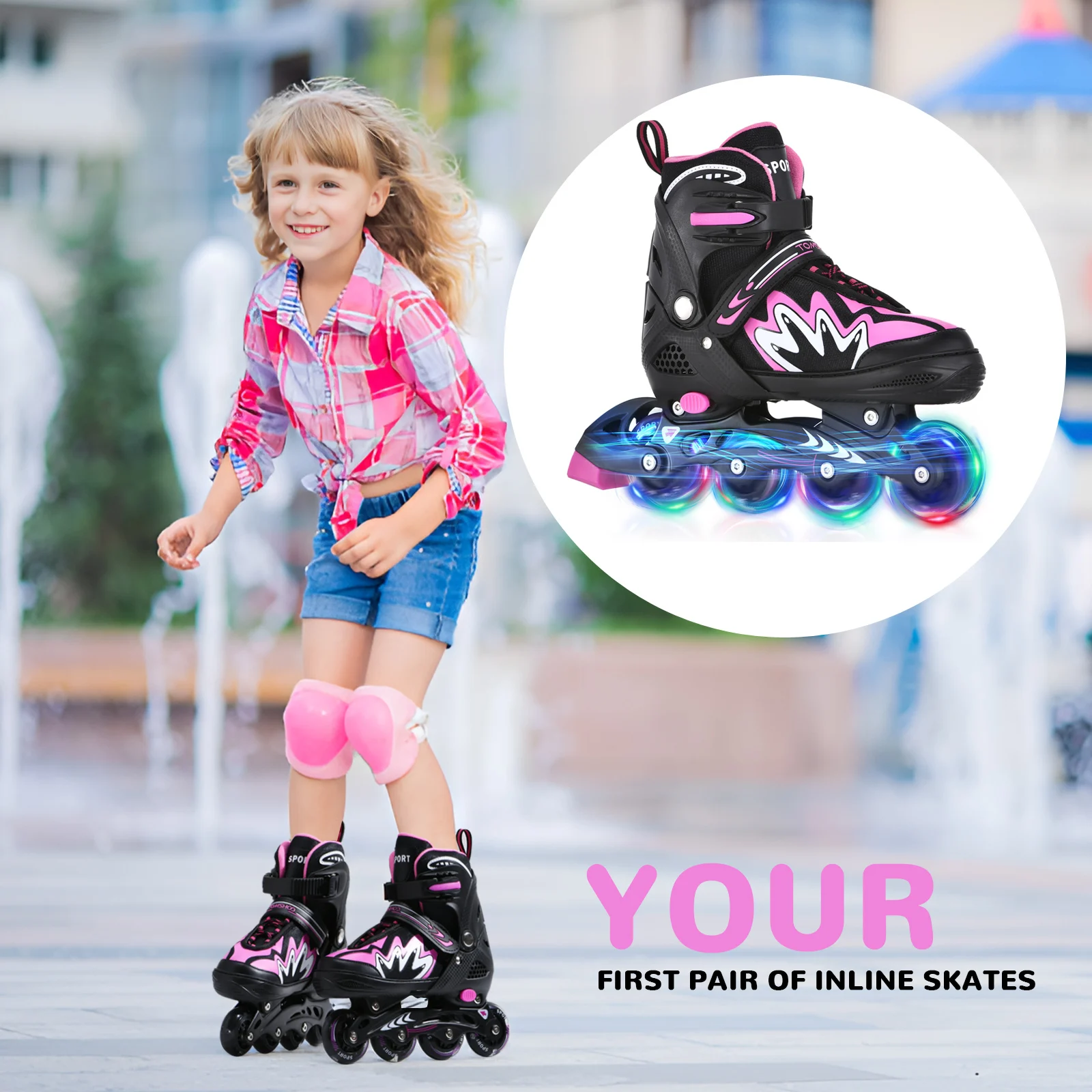 Inline-Skateschuhe für Kinder, verstellbare Rollschuhe mit leuchtenden Rädern, sicheres Dreifachverschlusssystem für Mädchen und Jungen