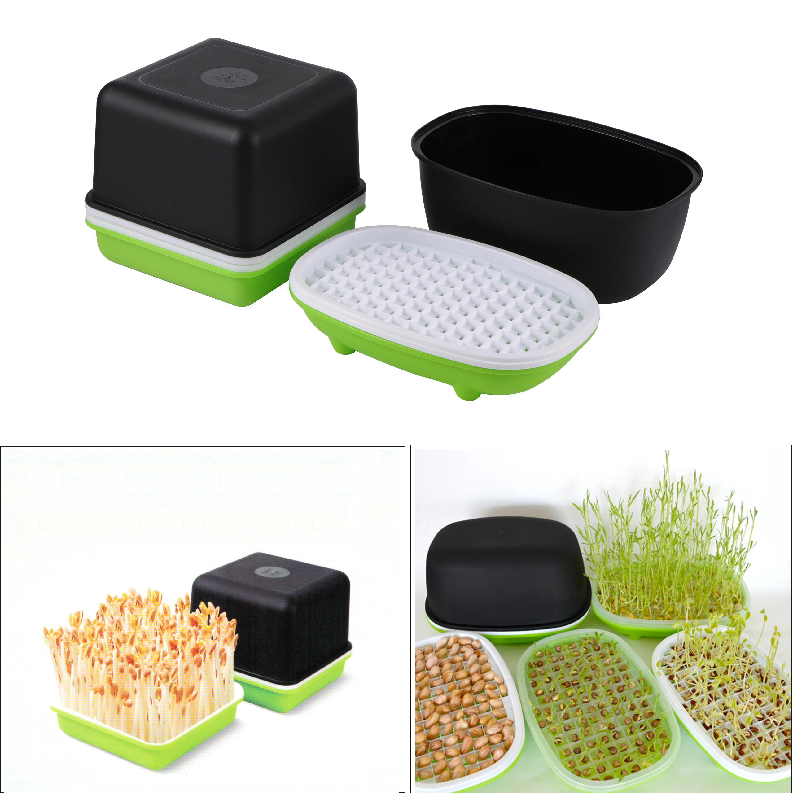 Home Garten Hydrokultur Erdnuss Sprießen Box Bean Pea Weizen Sämling Keimgerät Tablett Katze Gras Wachsen Keimung Soilless Pflanzen Topf Image