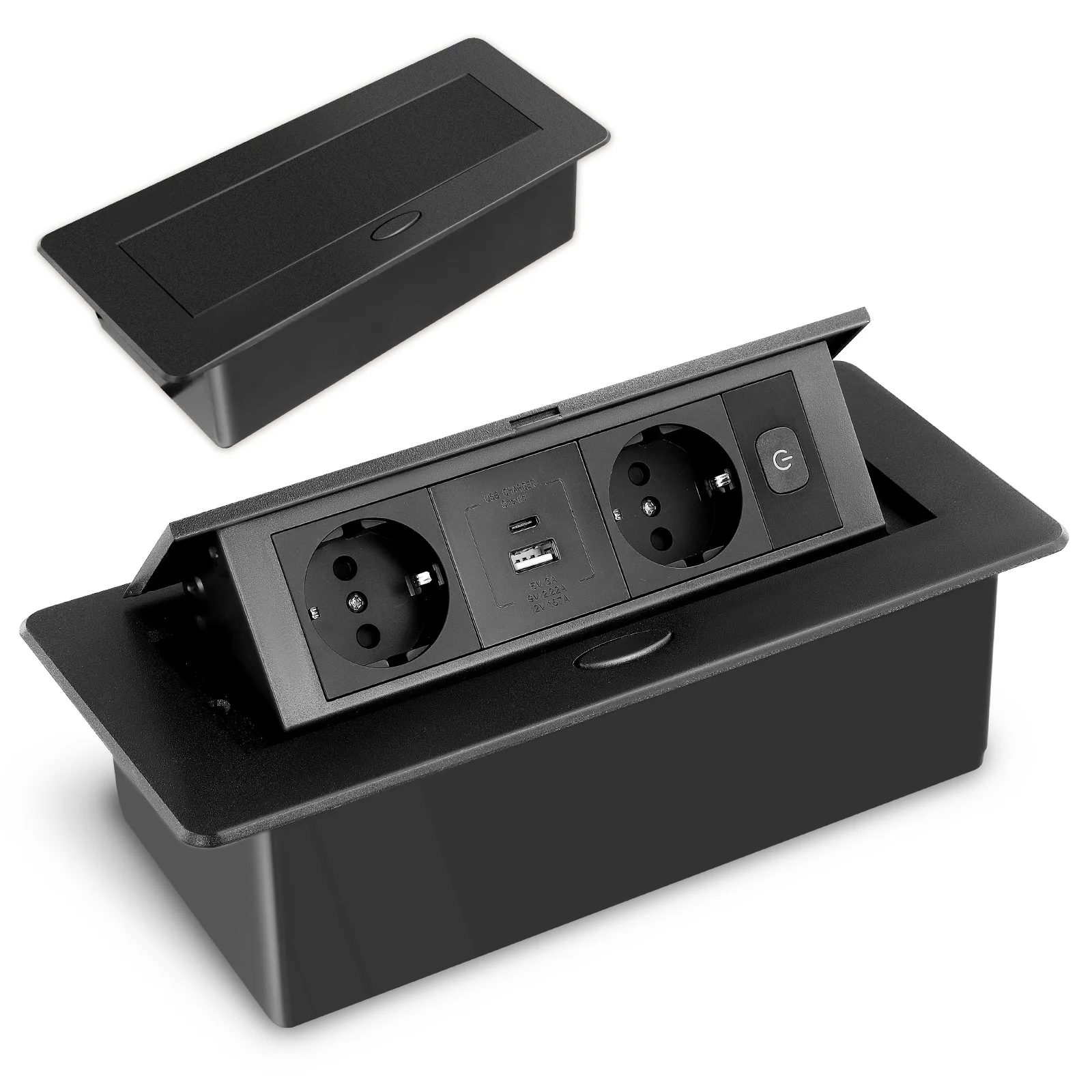 Ausziehbarer Steckdosenleiste mit USB, schwarzer Schreibtisch-Mehrfachsteckdosenleiste, Einbau-Mehrfachsteckdose für die Küche Image