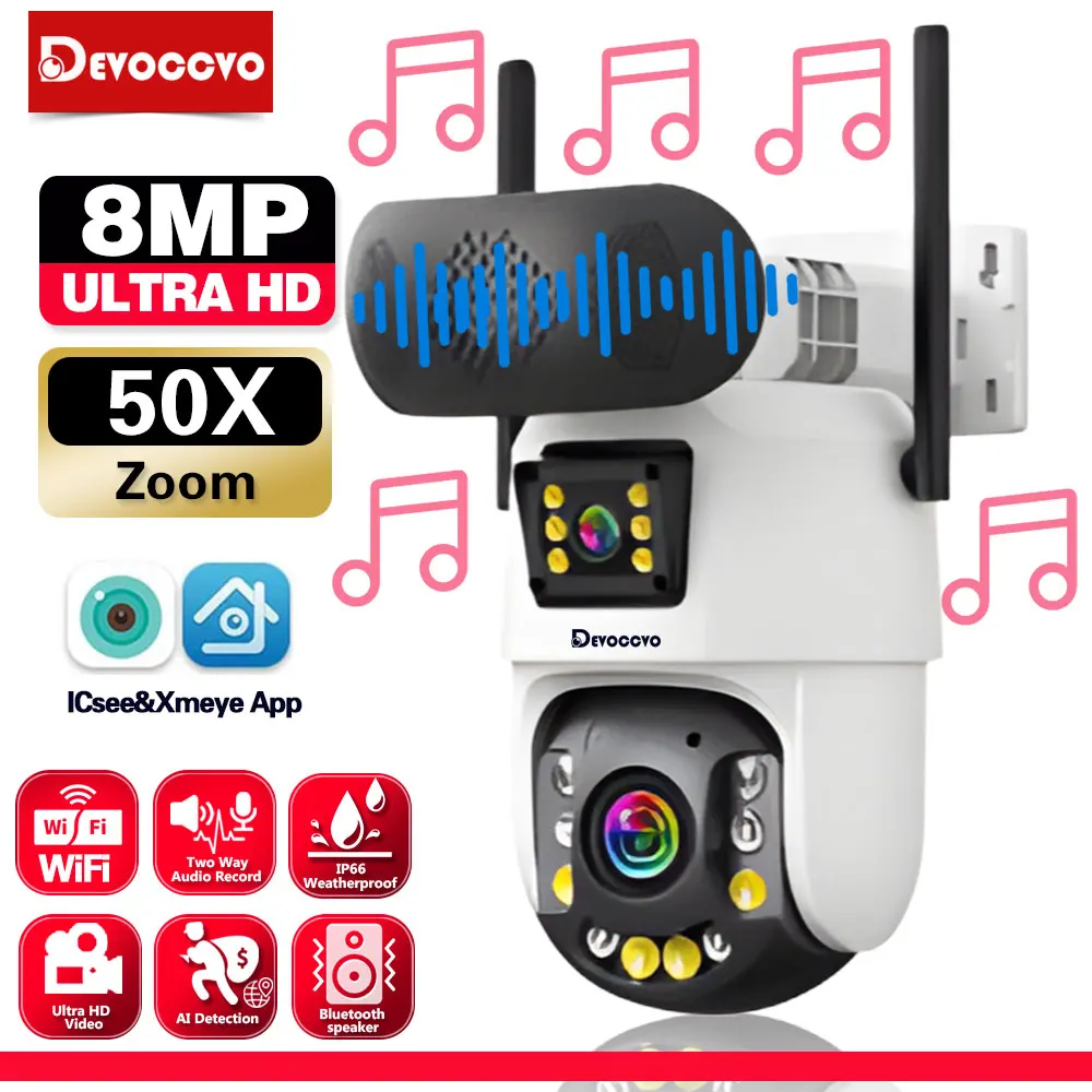 ICSEE 4K Dual Lens Wifi PTZ IP Überwachungskamera 50X Zoom Outdoor Menschliche Erkennung CCTV Überwachungskamera mit Bluetooth Lautsprecher