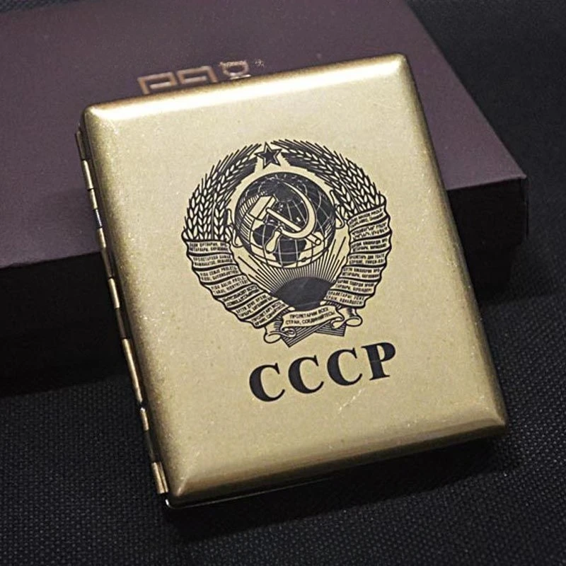 Metall Vintage Kupfer Zigarette CCCP Sowjetischer Militärbegeisterte Zigarettenschachtel Flip Deckel Zigarettenschachtel kann 20 Zigaretten halten