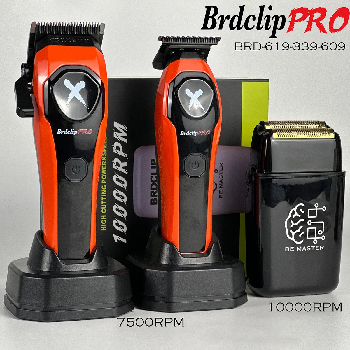 BRDCLIP Professionelles Friseurset 619 Haarschneidemaschine 7500 U/min DLC Klingenbasis Ladegerät LCD-Display 339 Haarschneider 10000 U/min Rasierer 609 Image