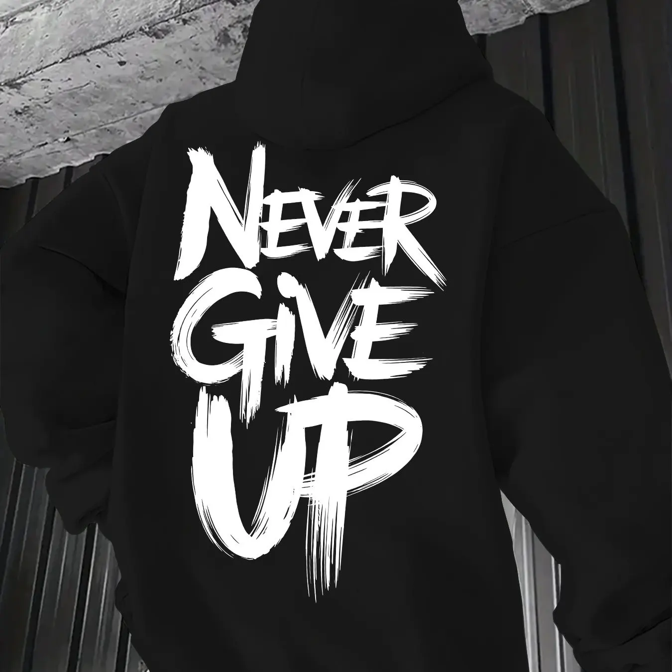 Slogan-Druck „Never Give Up! Streetwear-Sweatshirt-Hoodies – Perfect Casual Wear Letter Hoodie Herren-Hoodie Streetwear