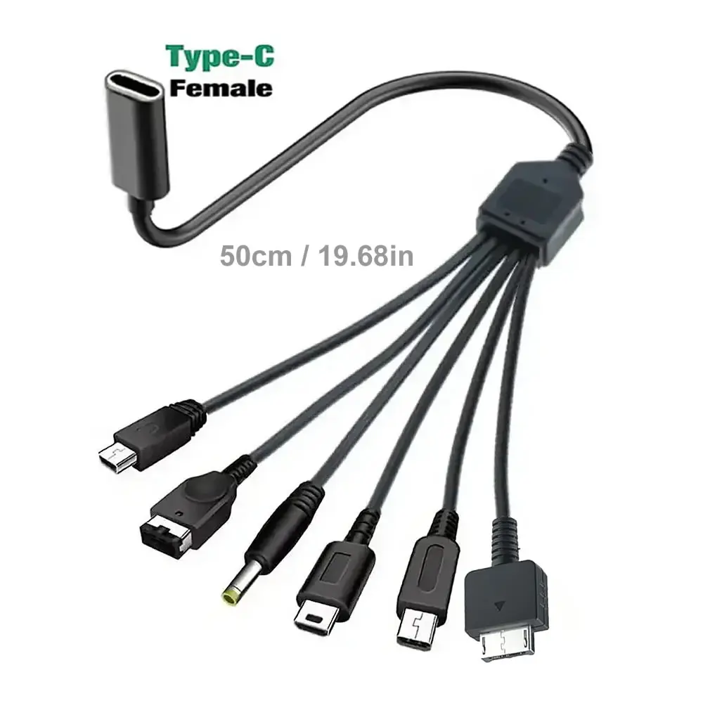 6-in-1-USB-C-Typ-C-Ladekabel für NDS Lite / Wii U / Neue 3DS XL LL /2DS / GBA SP / PSP / PSV Game-Ladekabel Image