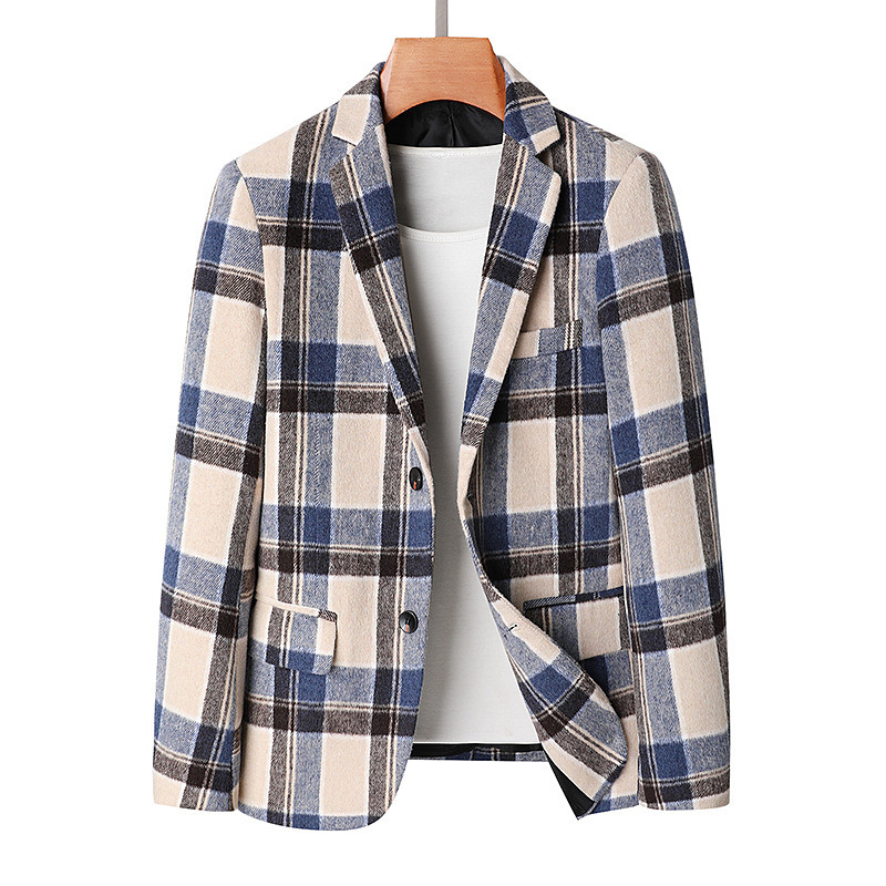 Men's Blazer Jacket Tweed Blazer Notch Collar Fashion Classic Casual Plaid Blazer Tweed Blazer Blue khaki Grey Tailored Fit Single Breasted Two-buttons