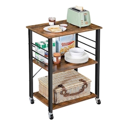 Relaxdays Küchenwagen, 3 Ebenen, mit 6 Haken, Metall, Rollwagen Küche, Haushalt & Büro, HBT: 89x60x40 cm, braun-schwarz Image