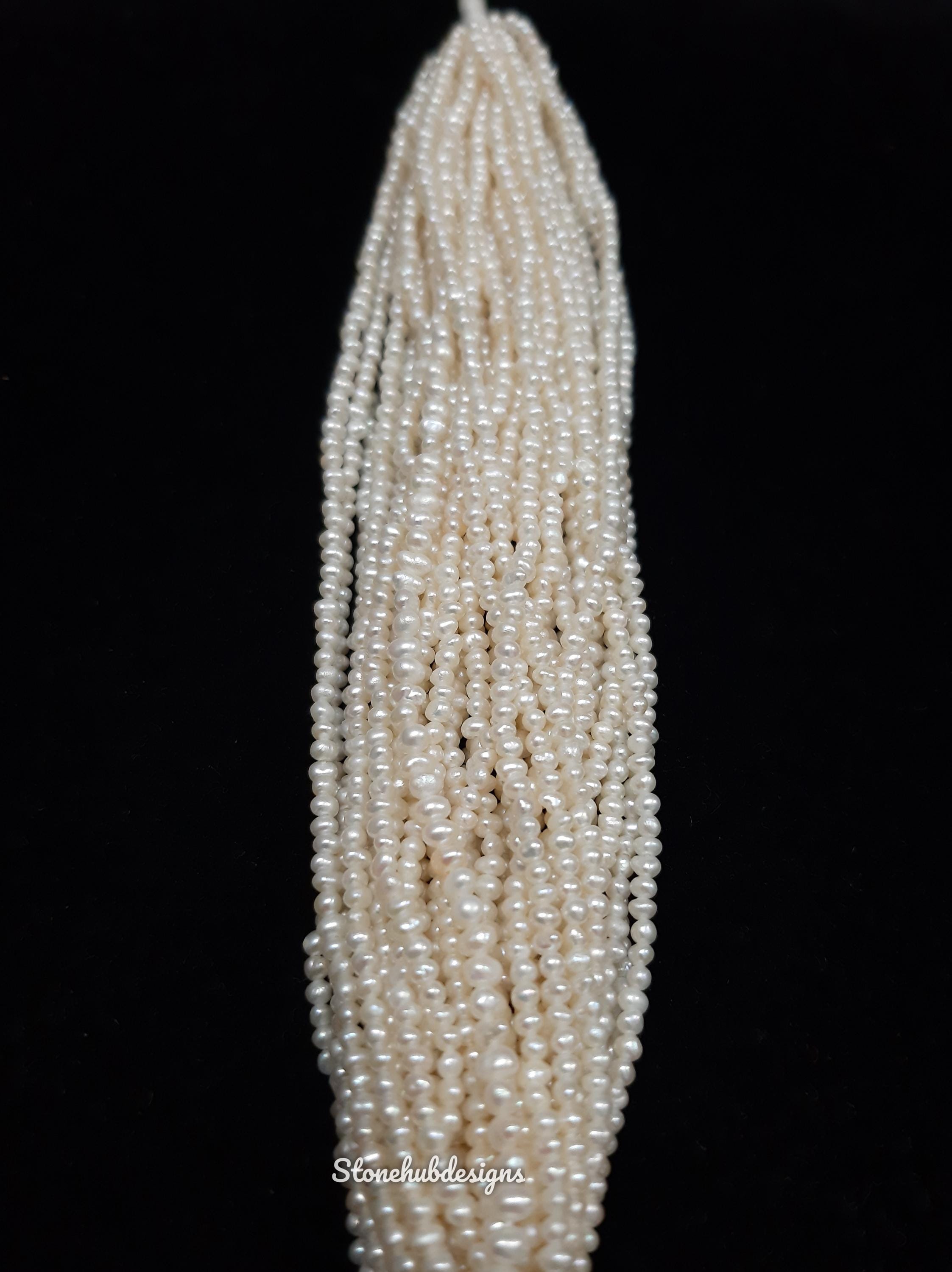 Perle rotonde lisce di perle naturali da 2 mm e 2,50 mm, perle lisce di perle d'acqua dolce, perle di perle bianche a un filo, perle di pietre prezios