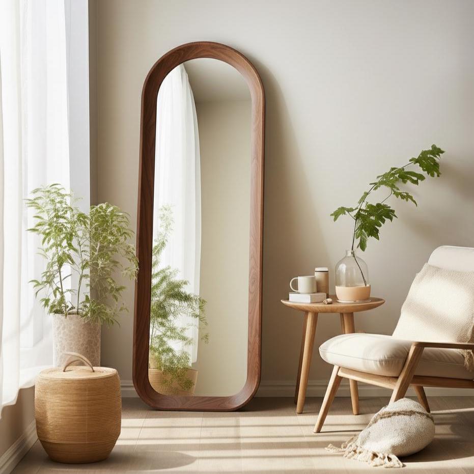 Specchio a figura intera in noce - Specchio moderno da terra in noce - Specchio decorativo in noce fatto a mano - Specchio con cornice in legno - Spec