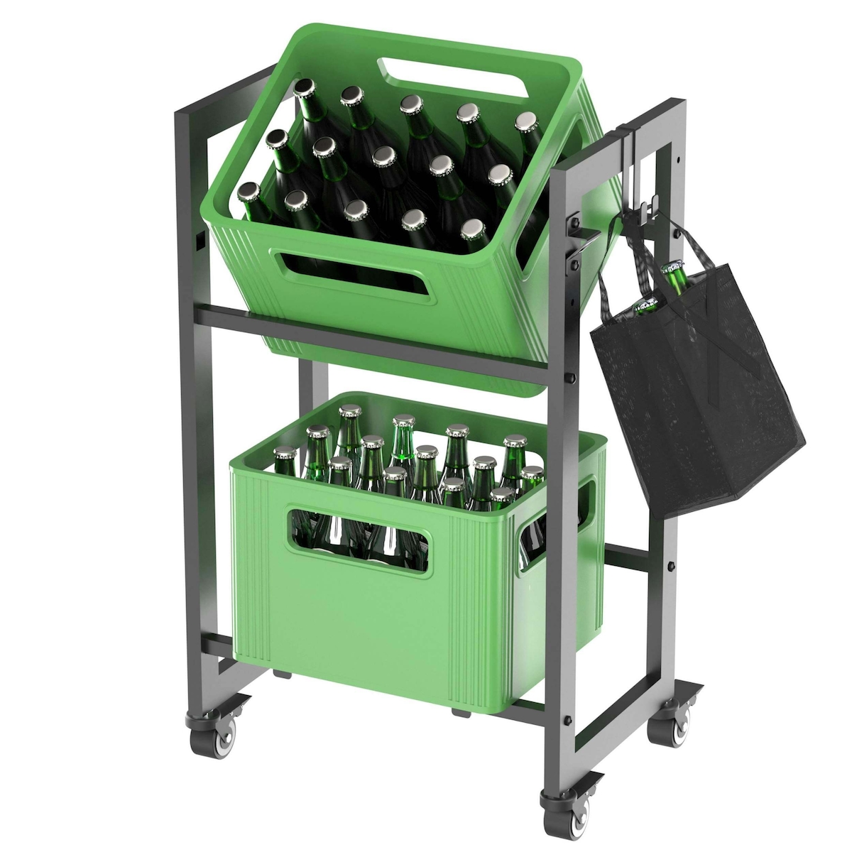 DanDiBo Getränkekistenregal 6 Kisten mit Gitter Haken Rollen Metall Schwarz 96652 Getränkeregal Kistenregal Getränke Regal Behälter Image