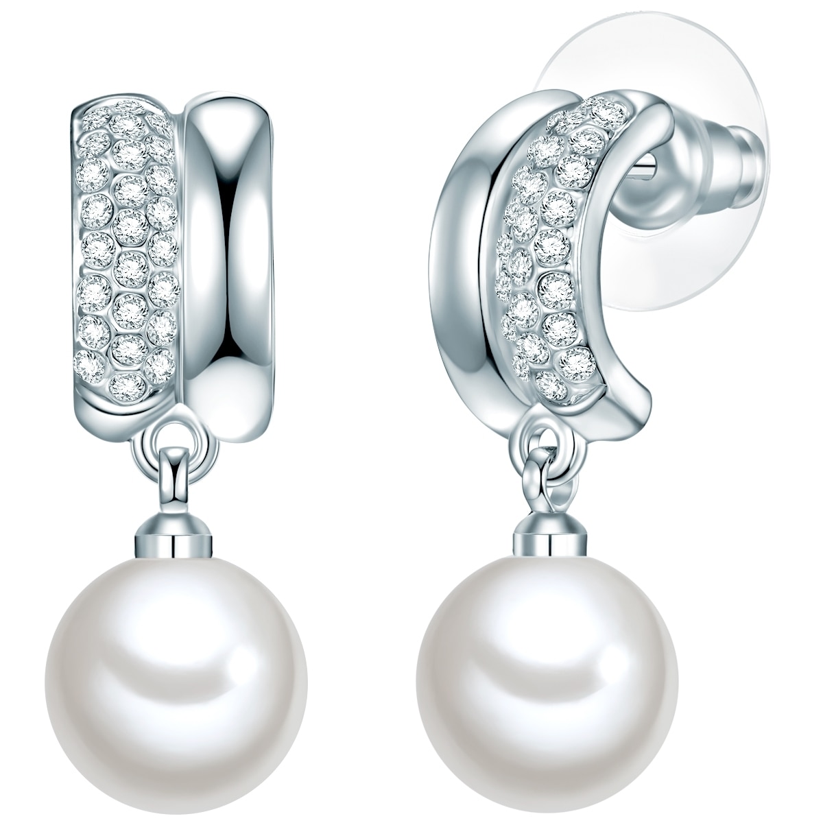 Paar Creolen LULU & JANE "Set: AV227", silber, weiß, Ohrringe, Damen, 28.5,mit Steinen, Glas, mit Glas