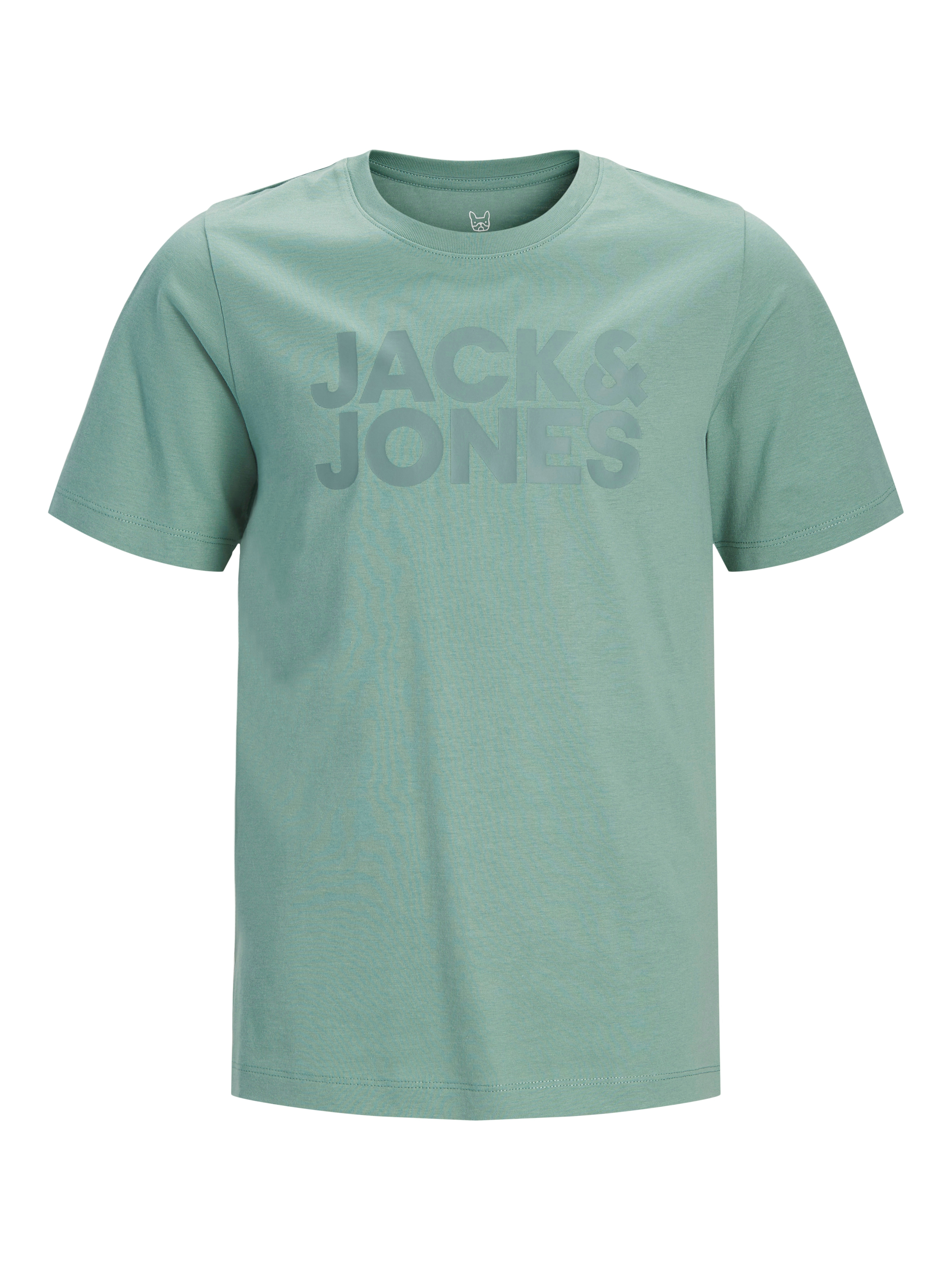 Rundhalsshirt JACK & JONES JUNIOR "JJECORP stylisch, atmungsaktiv, pflegeleicht", Jungen, Gr. 140, mineral blau print:big tonal, Jersey, Obermaterial: 100% Baumwolle, bedruckt, regular fit normal, Rundhals, Shirts Rundhalsshirt, bedruckt, casual,...
